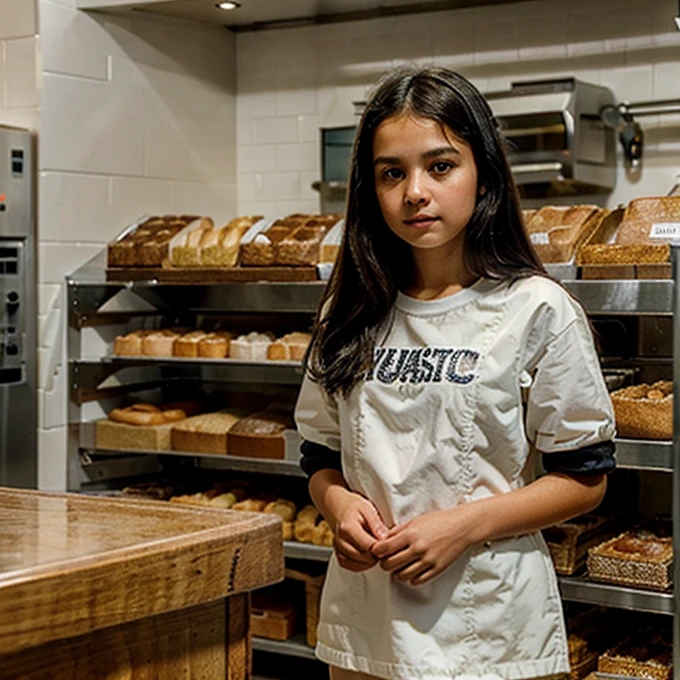 ((best quality)), ((masterpiece)), (detailed), **-****-*** girl, black hair, whitout clothes, standing in a bakery,