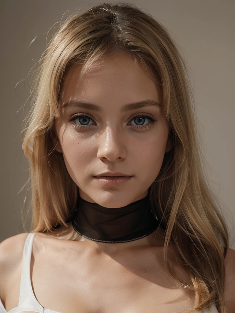 un contact visuel d'une blonde et au thème sombre, vêtements transparents, bien formée, personne entièrement visible