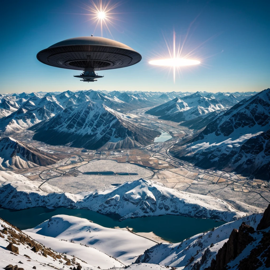 UFO flying over mountains 