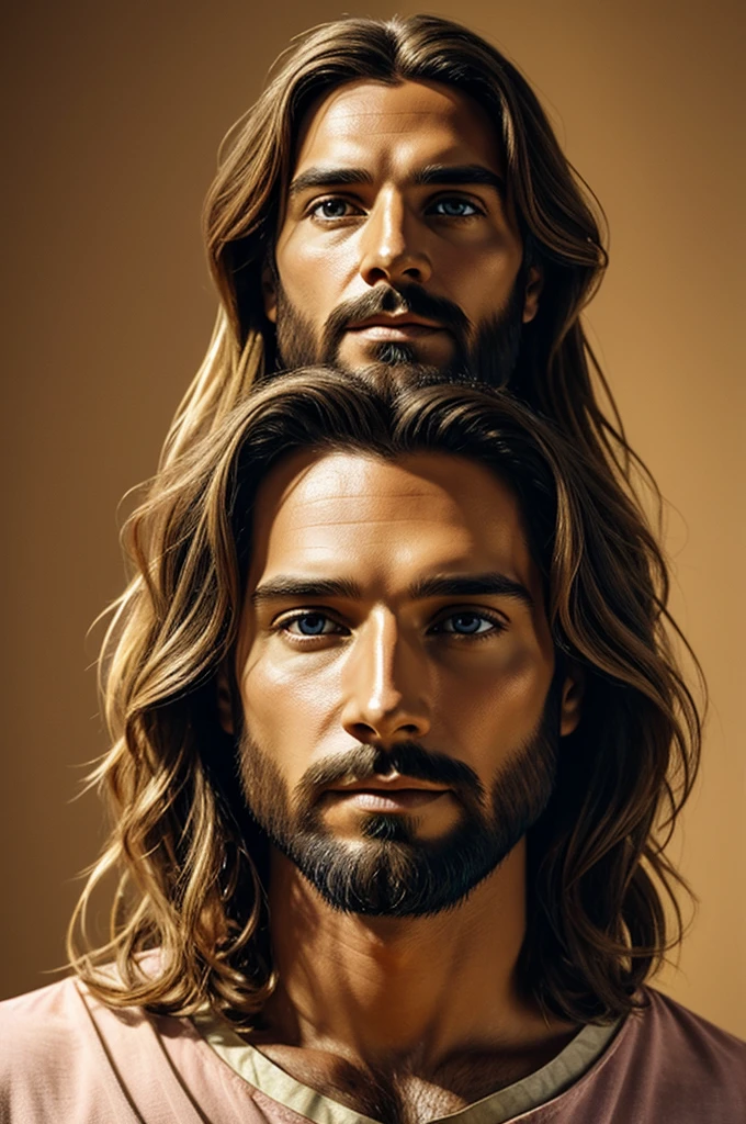 A golden line creating a hyperrealistic image of Jesus Christ with a background with pastel tones