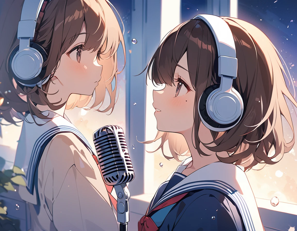 BREAK Perfect Anatomy、Highest quality、(cute:1.1)、(cute)、(High resolution:1.2)、Unbelievably absurd:1.3、Incredible illustrations、(cuteイラスト:1.2)、(Beautiful background、May rain、Window)、1gial(Dark brown hair、Headphones、mole under eye)(Sailor suit)(Close your eyes and sing to the sky)(singing)(Profile、upper body)