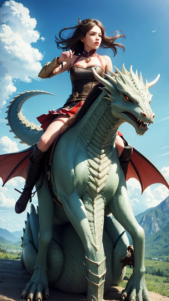 A girl riding on a dragon&#39;s back crosses the sea