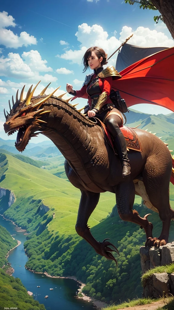 A girl riding on a dragon's back crosses the sea