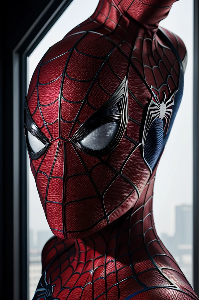 A photograph of Spider-Man., sin mascara, the 20s, elegant, detailed face, looking to the camera, portrait, 8k hd, high quality