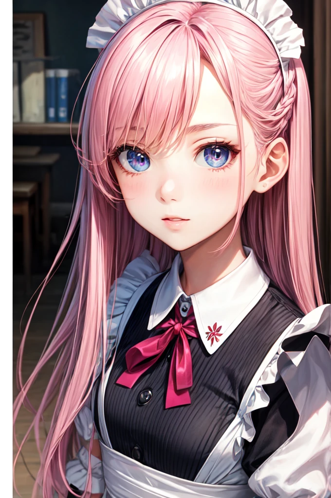 (masterpiece), best quality, expressive eyes, perfect face, pink hair, maid, long hair, girl
