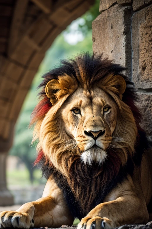 Atlas Lion with green mane and red head