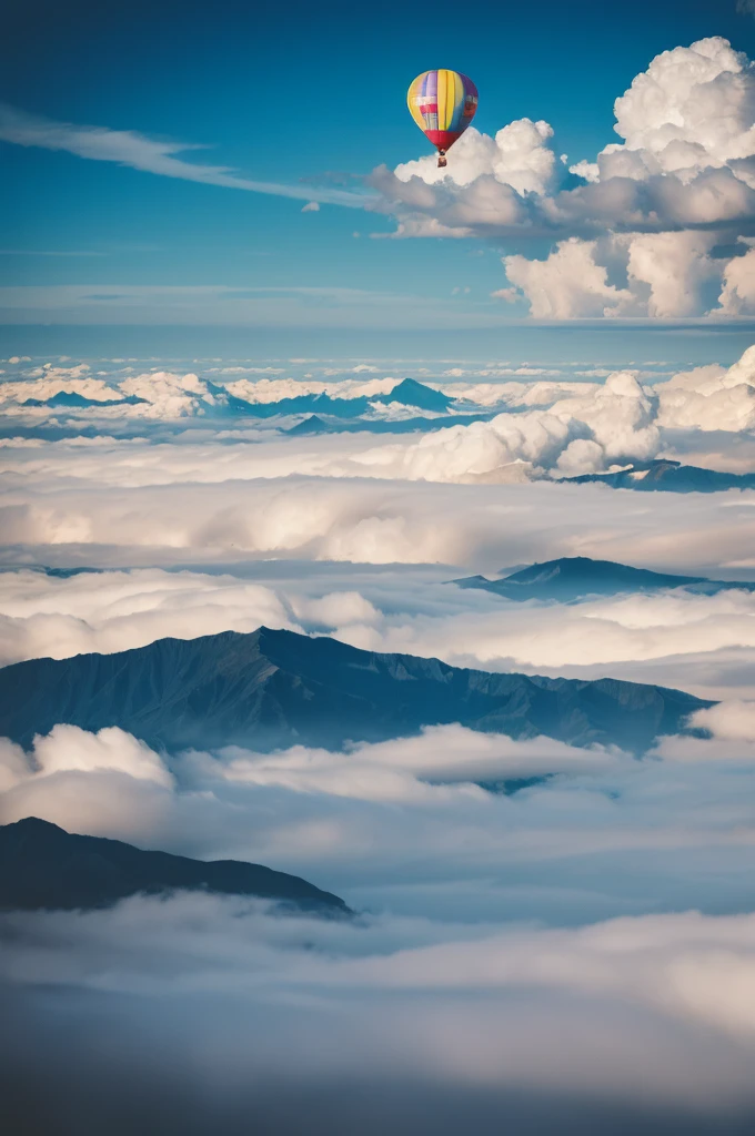 ((masterpiece)), ((Highest quality)), 8K, High resolution, Super detailed, balloon,cloud,Mountain top