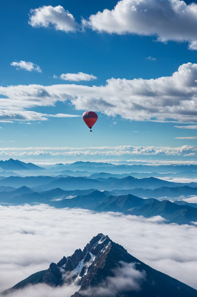 ((masterpiece)), ((Highest quality)), 8K, High resolution, Super detailed, balloon，cloud，Mountain top