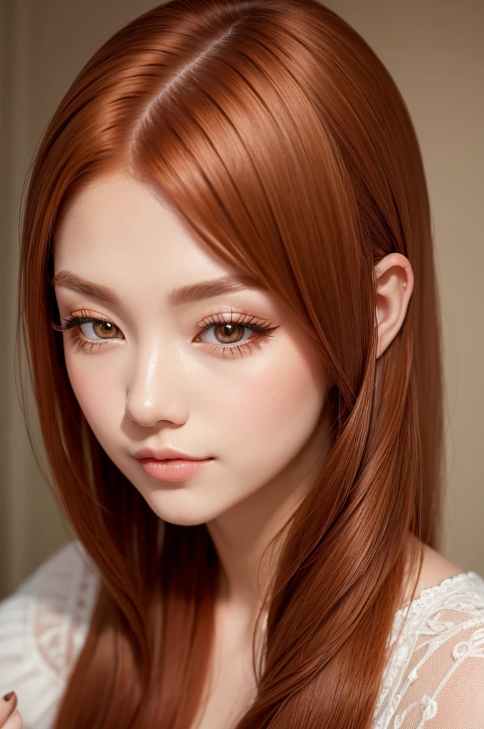 Old money girl 2000s girl with straight reddish caramel colored hair, Eyelash Extension, well-made and large false nails, make-up