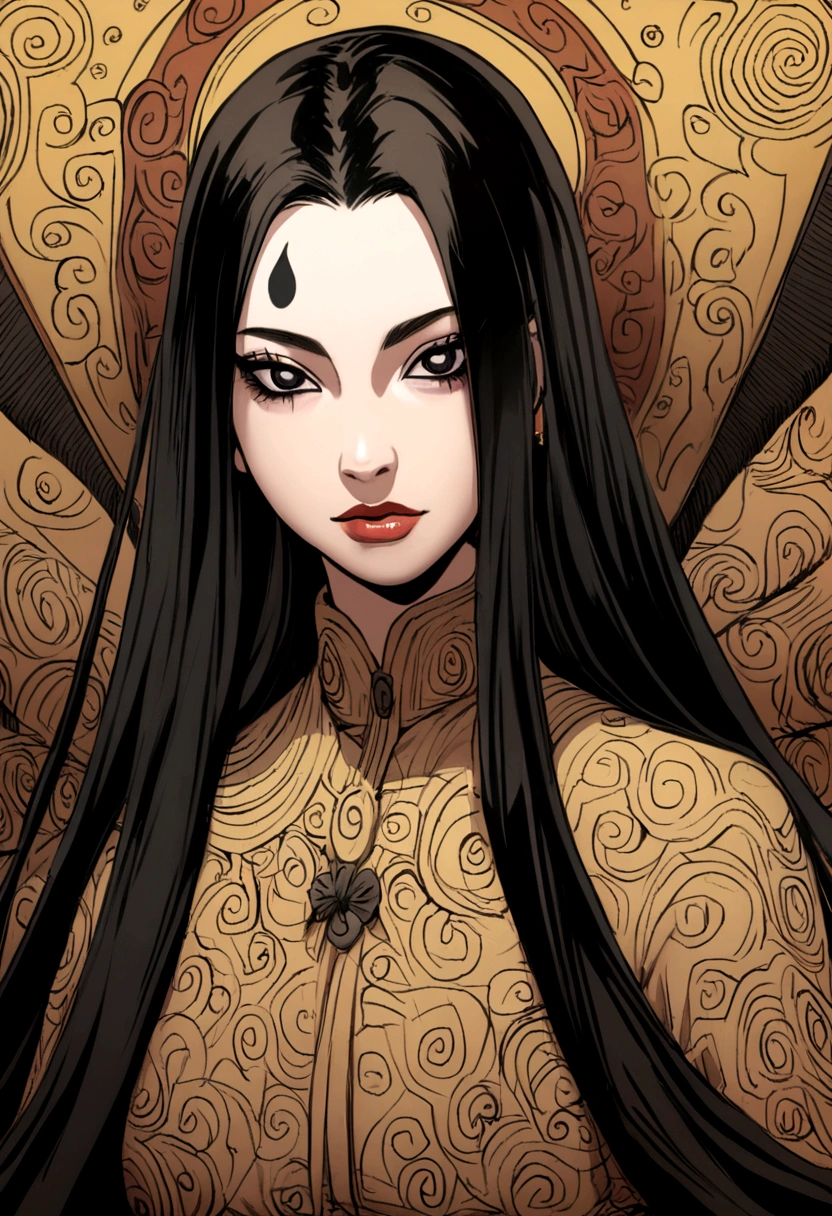 Naruto manga eslito, a girl with long hair with black bangs black eyes, mamga naruto drawing, focus on the eyes/muka