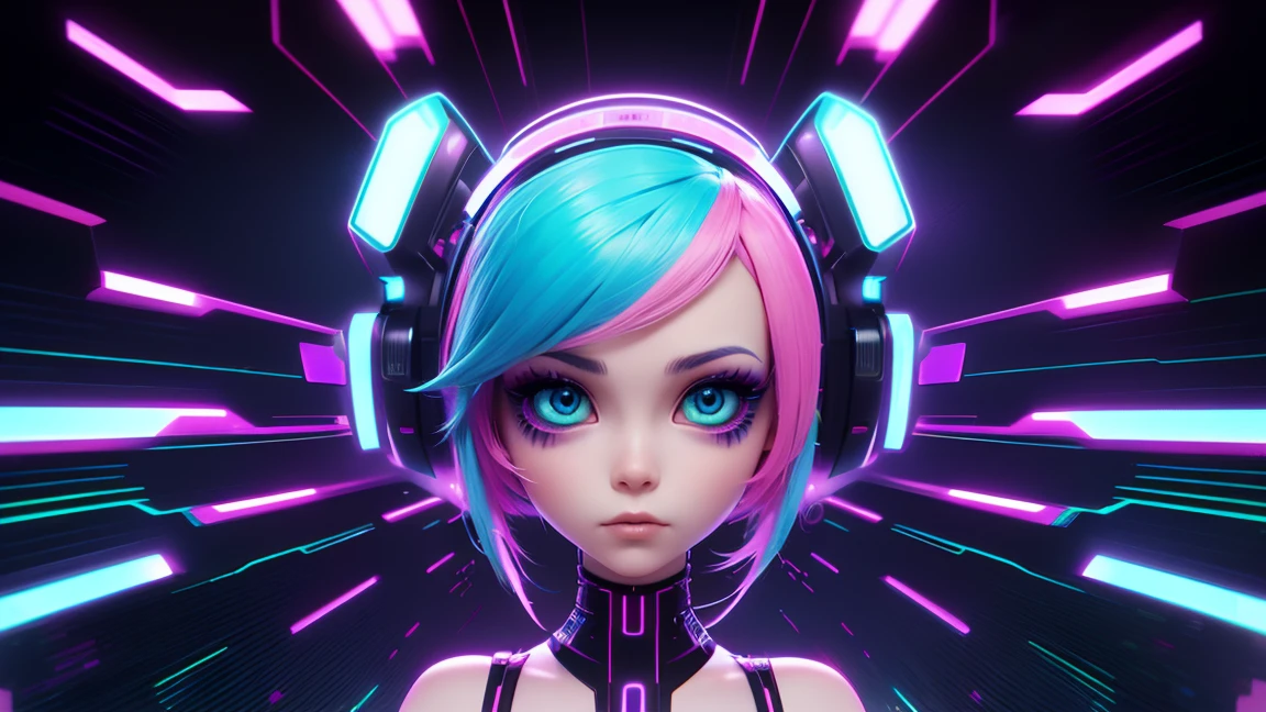 solo, 1girl, full body nude, (electric pink green hair), (electric blue eyes), ((Cyber punk outfit)), (symmetrical eyes), (Perfect face), (Perfect Anatomy), (looking at viewer), (cyber shot), ((Glitch Art background)), (glitch art:1.3) ((glitch effect)), (8k), (HD), (Cinematography)