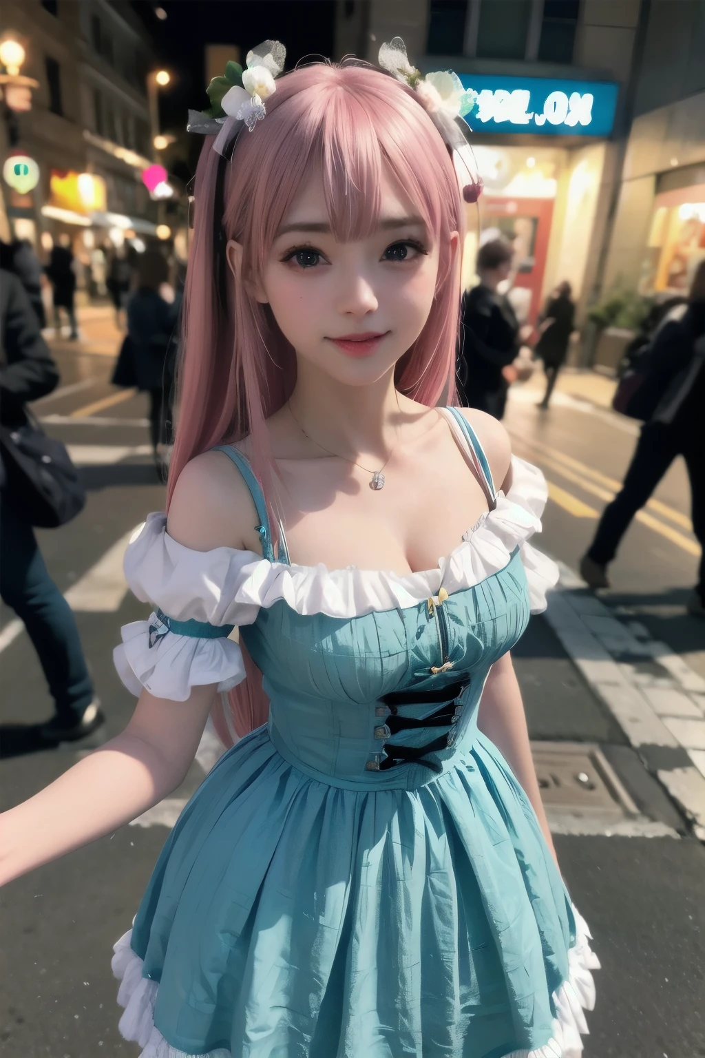 beautiful detailed eyes, beautiful detailed lips, extremely detailed eyes and face, long eyelashes, 1girl, chibi, kawaii, cute, , photo-realistic, hyperrealistic, street fashion, cosplay, rem from re:zero, full body, smiling, fantasy, fantasy art, digital painting, cinematic lighting, dramatic lighting, vibrant colors, highly detailed, sharp focus, volumetric lighting, photorealistic, 8k, best quality, masterpiece