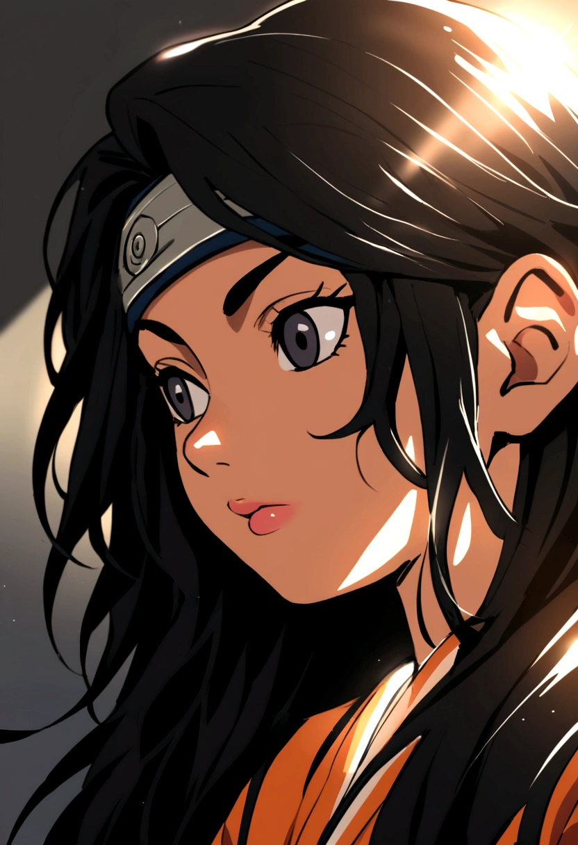 Naruto manga eslito, a girl with long hair with black bangs black eyes, mamga naruto drawing, focus on the eyes/muka, 12 year old girl 