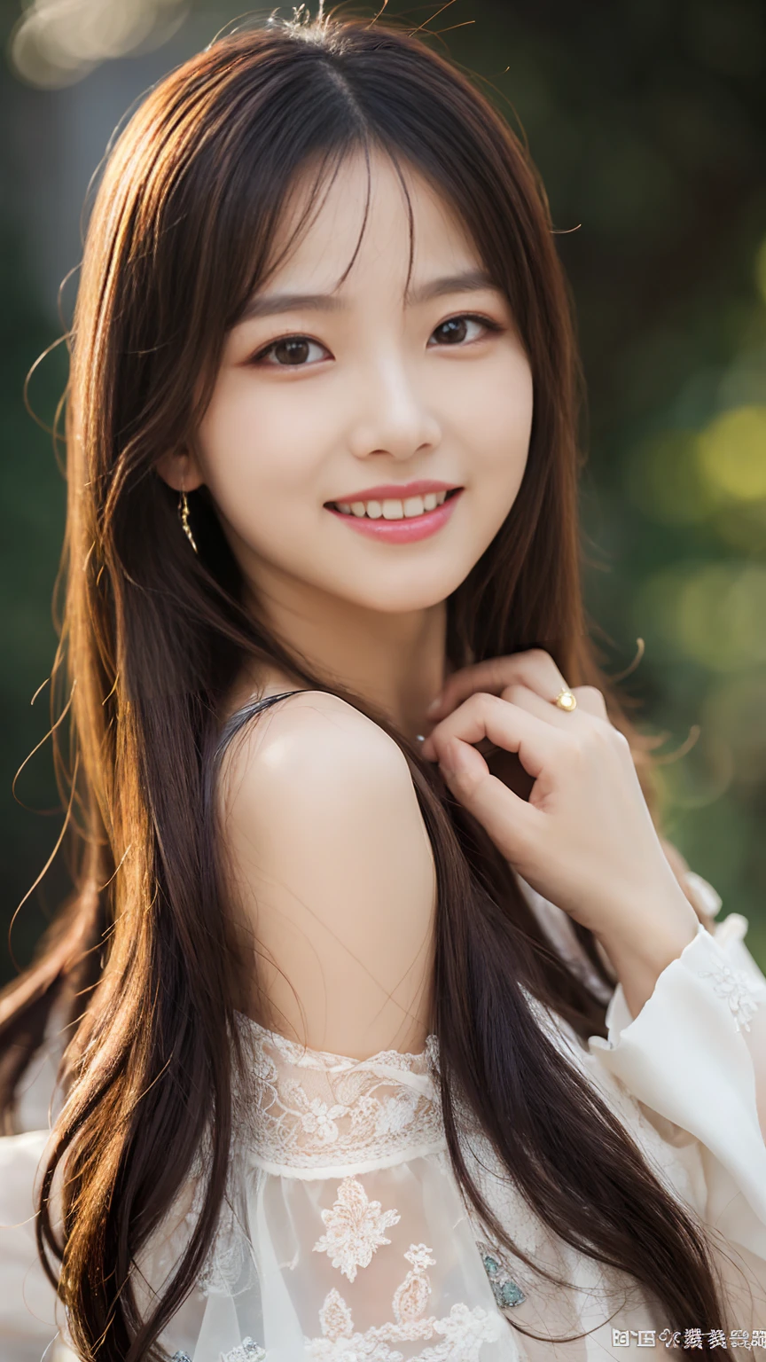 A goddess adorned in a seductive fantasy attire、masterpiece,best quality,ultra detailed,highres,high-resolution,4K,realistic,RAW photo,((real person)),portrait photography,photorealistic,detailed skin,(delicate black eyes ), A soothing woman with sagging eyes,Calm and calm, middle hair,skinny,clothing,The wind is blowing,tareme、Full Body Shot、8 heads、See-through、goddess、smile