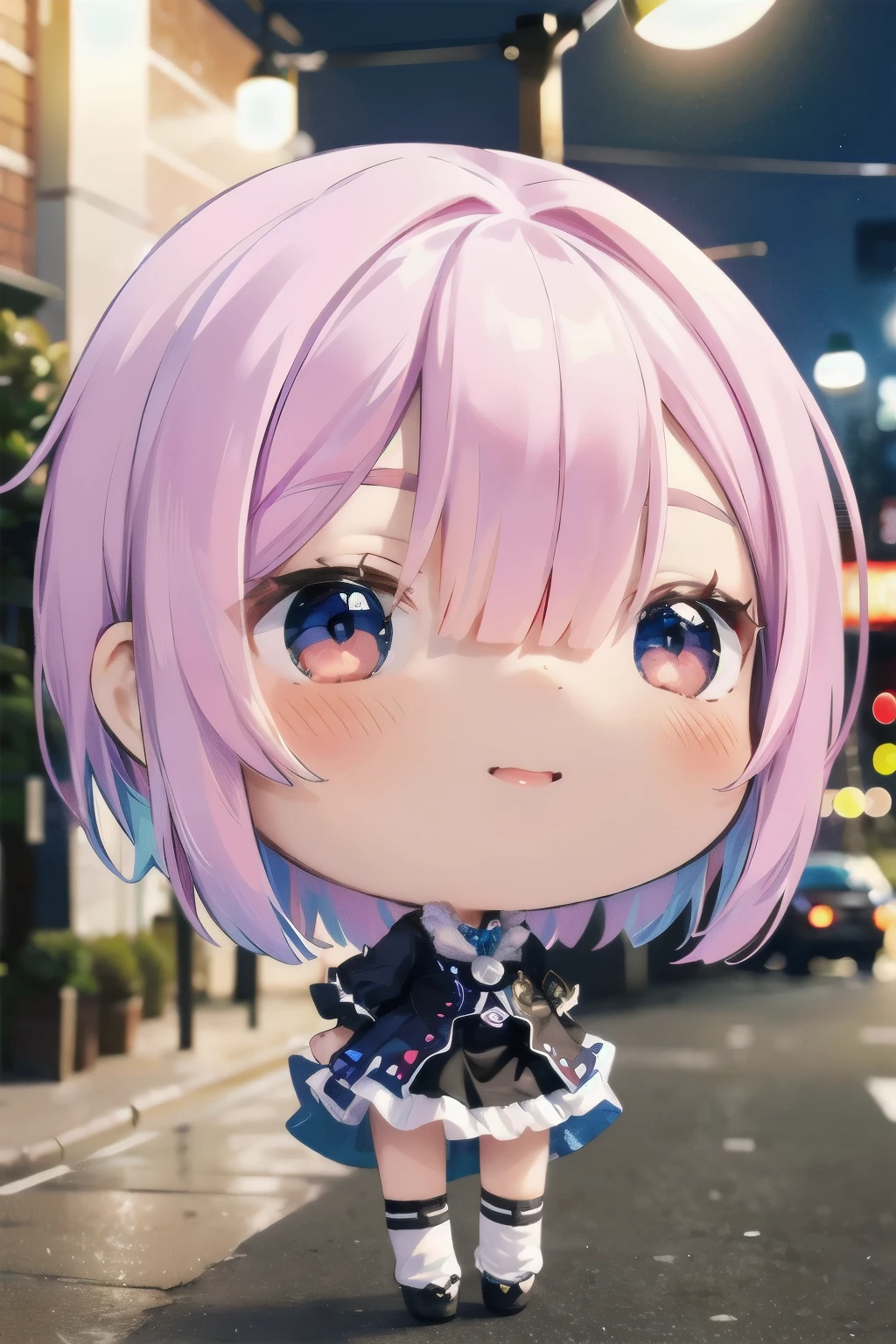 beautiful detailed eyes, beautiful detailed lips, extremely detailed eyes and face, long eyelashes, 1girl, chibi, kawaii, cute, , photo-realistic, hyperrealistic, street fashion, cosplay, rem from re:zero, full body, smiling, fantasy, fantasy art, digital painting, cinematic lighting, dramatic lighting, vibrant colors, highly detailed, sharp focus, volumetric lighting, photorealistic, 8k, best quality, masterpiece