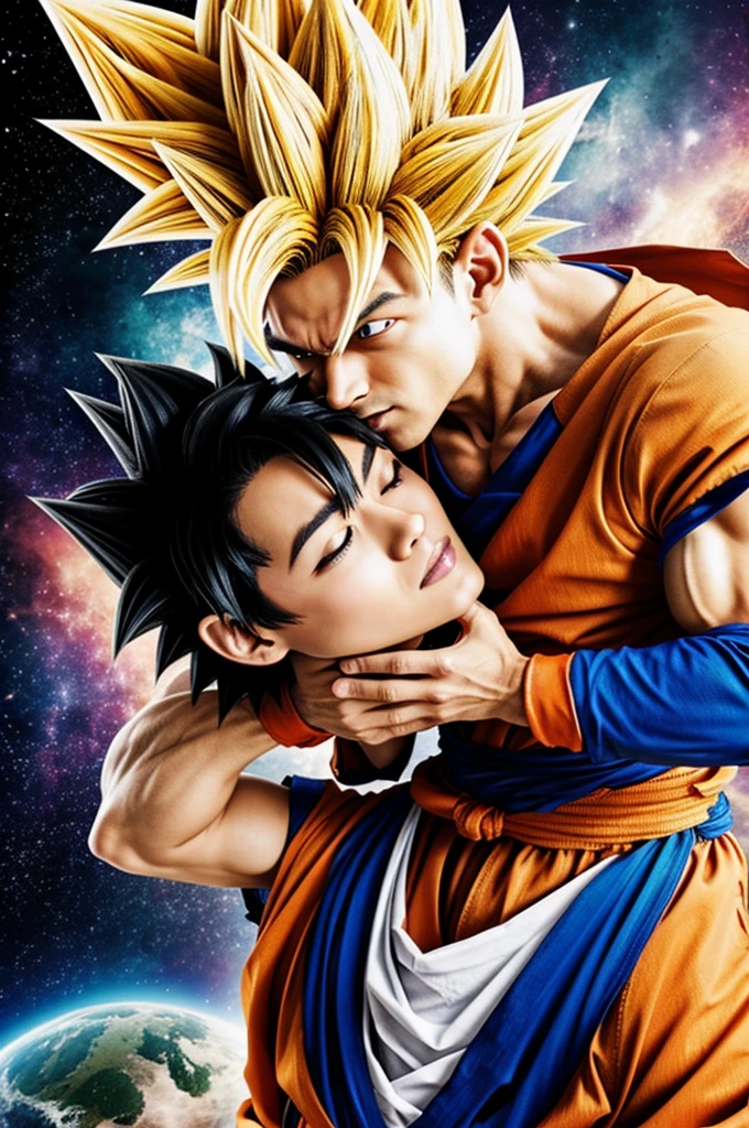Goku giving a kiss to number 18