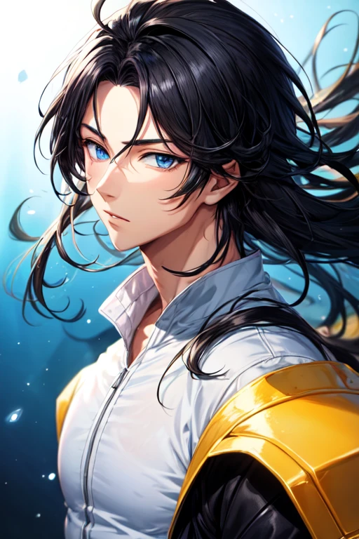 Handsome Anime Man, with Black Hair, blue eyes and white skin  