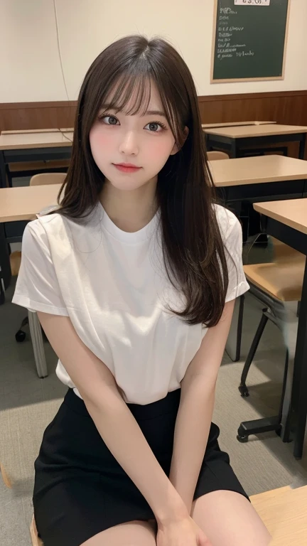 Highest quality、超High resolution、(Realistic:1.4)、((Full nudity))、Very detailed、 finely、High resolution、8k wallpaper、Perfect dynamic composition、Uniform shirt open、mini skirt、Black Panties、sitting at desk