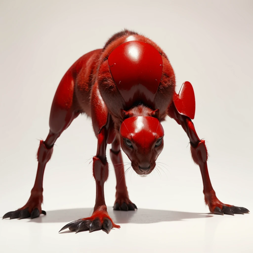 Big Animaly, ant mixed with plasma, reds colour skin, Grassroots background, (white background simpleks)