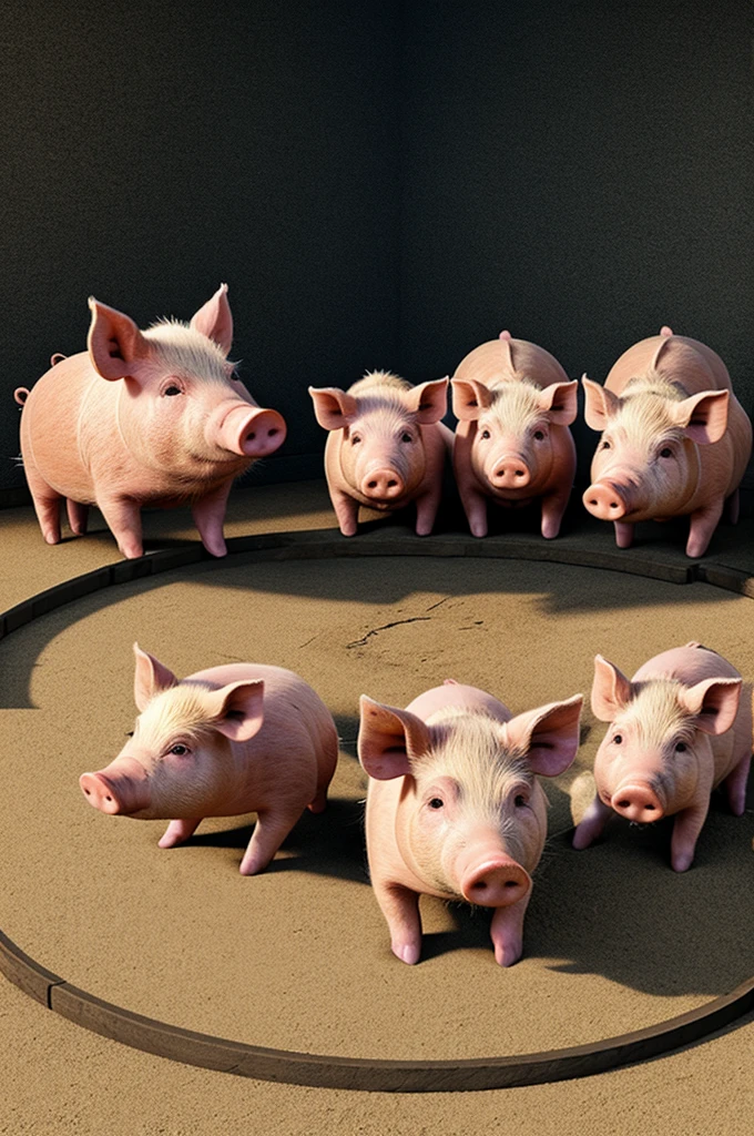 Make four pigs, sitting in half a circle bleeding from the ear, let the drawing be animated