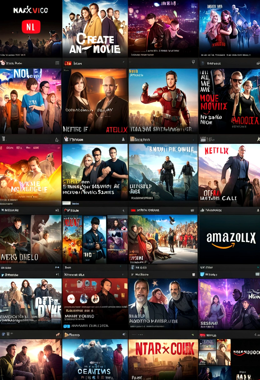 Create an image with all movie platforms like Netflix , Amazon, Max, disney, star+ movie call+ if