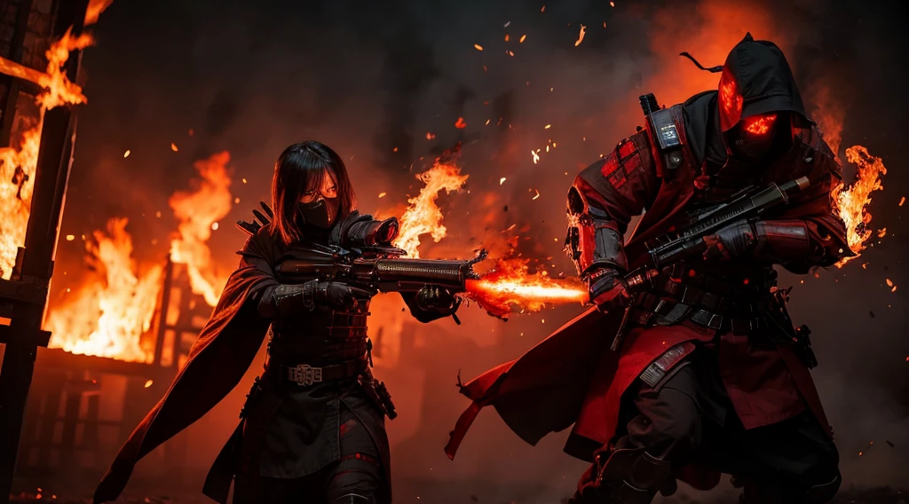 Red and black ghost ronin bloody with flames 