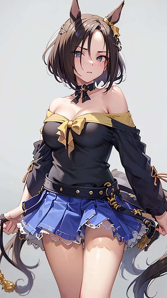 (((masterpiece))),(((High resolution)))、(((perfect face)))、(((Air Groove)))、15 years old, (((off shoulder, mini skirt))), Plump, top quality eyes, detailed texture, look at the camera, big tits, ((high resolution face))