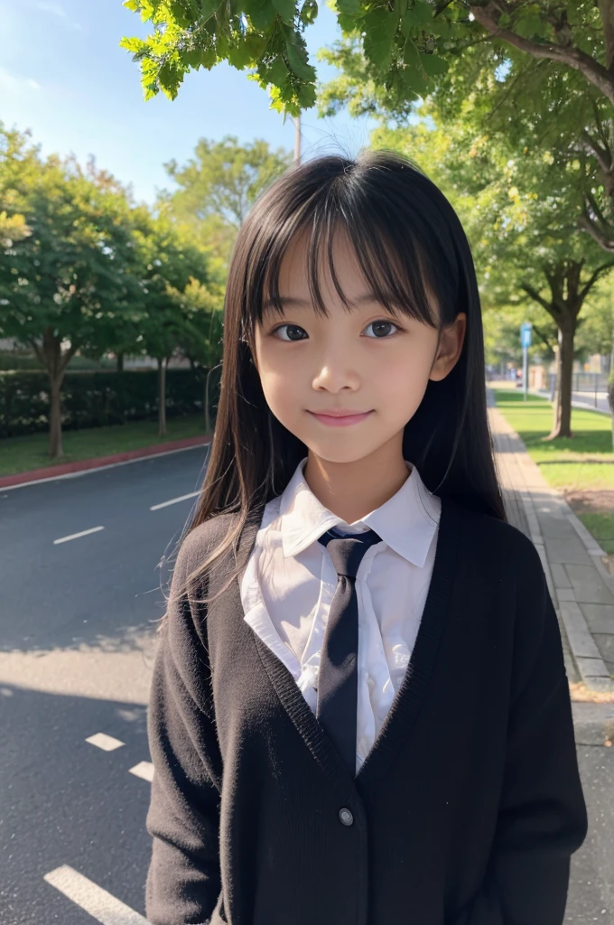(8K),(masterpiece),(Japanese),(),((Innocent look)),((Childish)),From the front and above,smile,cute,Innocent,Kind eyes,semi-long,Black Hair,Somewhat strong wind,noon,bright,flat_body, low_Teen, very_younight smile, Closed lips, Beautiful attention to detail, thin, small, Junior_expensive_School_student, Outdoor, sunlight, Black Hair, Looking to the future, girl,naked,