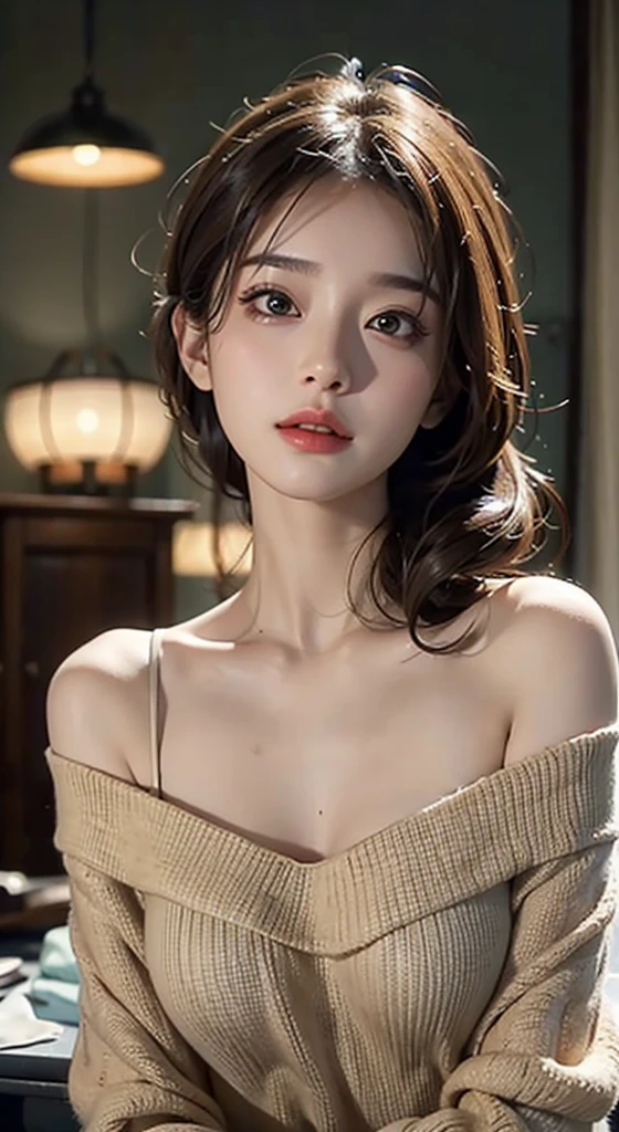 Best quality, masterpiece, ultra high res, (photorealistic:1.4), raw photo, 1girl, off shoulder, cinematic lighting, ufo, dna 