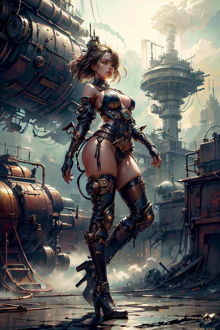 Ultra Resolution, Ultra detail, 8k , HDR, Ultra sharp,((top-quality)), ((masterpiece)), ((realisitic)), (detailed), Reflective,there is a woman in a steam punk outfit posing for a picture,Full Body, steampunk fantasy style, steampunk girl, steampunk inventor girl, sci-fi steampunk, dieselpunk art style, steampunk pin-up girl, digital steampunk art, steam punk style, steam-punk, young girl in steampunk clothes, steampunk digital art, high quality steampunk art, steampunk