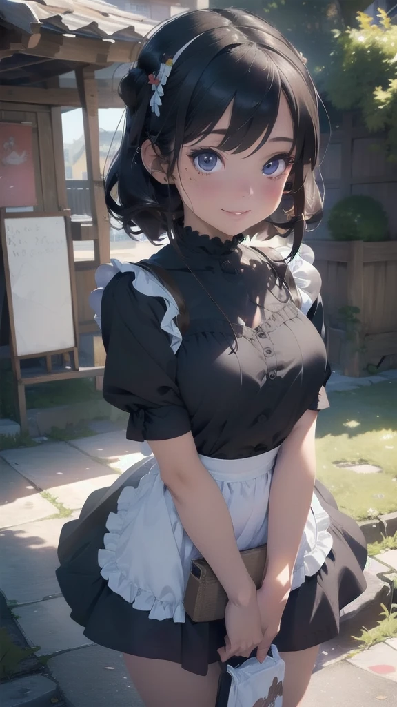 NFSW, Beautiful detailed portrait of a girl with big eyes, Fuller lips, Smiling Kindly, Long eyelashes,  Wearing a frilly maid outfit of random colors, tihn fabric clothing, In sensual poses, (highest quality,4K,8k,High resolution,masterpiece:1.2),Super detailed,(Realistic,photoRealistic,photo-Realistic:1.37),Highly detailed face, Maid clothes, Intricate details, Vibrant colors, Dramatic lighting, Structure of the film, Anime-inspired art style, Many moles on ?????