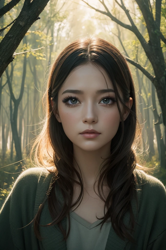 Create an artistic makeup image that unites these three characters: Wind on, Tree and Firefly