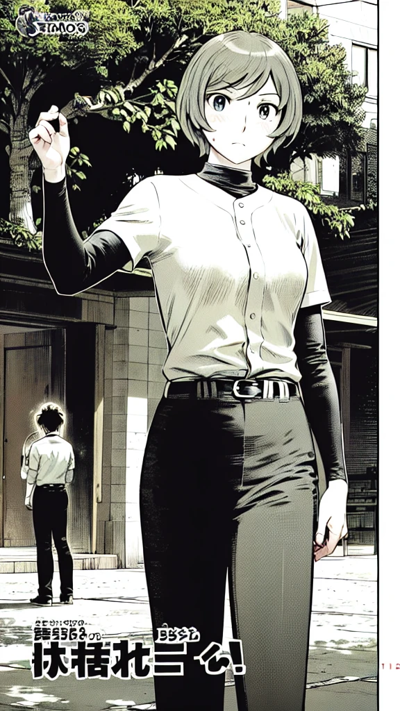 (Baseball uniform:1.2),
Blonde Hair, (short hair:1.2),Long sleeve, Black Shirt, turtleneck,White trousers、uniform、Black belt、((Illustration of people))、Big 、
View Audience,, (Highest quality:1.3),One Girl, White pants、uniform、Outdoor、baseball ground、ground、soil、blue eyes、Tight black shirt、(masterpiece、Highest quality)、Highest quality, Ultra-high resolution, (((masterpiece))), alone, Sweat、Big eyes、Big Breasts、One Girl, Front view、Embarrassed face、Bronze colored hair、((short hair))、Stand up straight