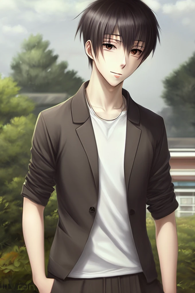((realist)), (23 year old boy, white tea short dark hair, large eyes, Casual clothes) 