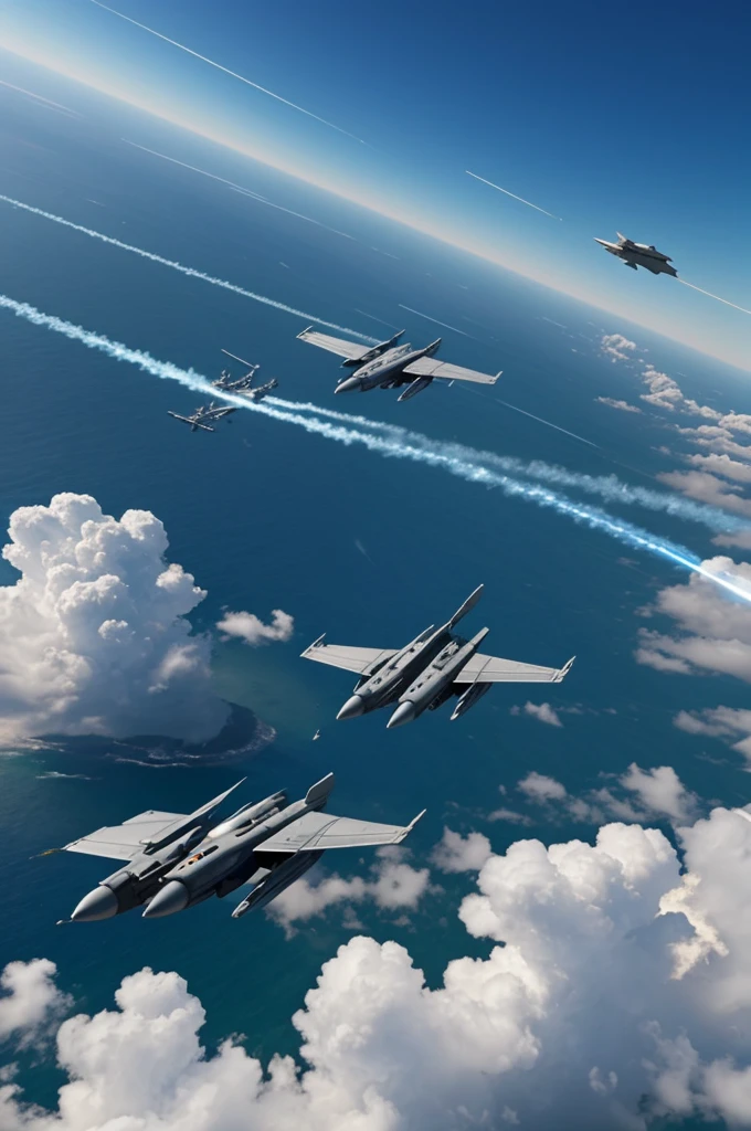 Generates the image of fighter planes fighting against alien ships