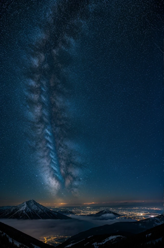 night landscape, mountain view, starry sky 