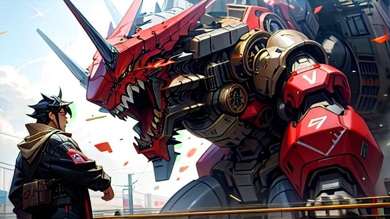 masterpiece、Highest quality、high resolution、8K、Giant dragon robot、Mechagodzilla、Battle with monsters