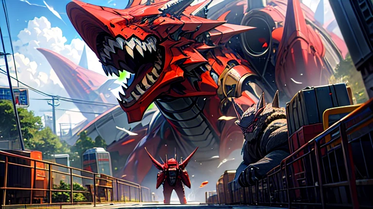 masterpiece、Highest quality、high resolution、8K、Giant dragon robot、Mechagodzilla、Battle with monsters