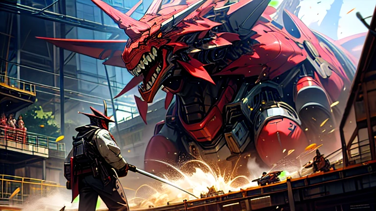 masterpiece、Highest quality、high resolution、8K、Giant dragon robot、Mechagodzilla、Battle with monsters