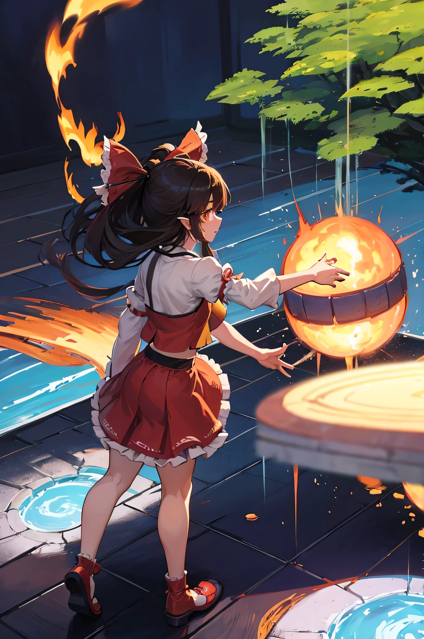 solo 1 girl view, TouHou project, una puta caliente, An adventure the Reimu, which due to a curse has been transformed into Kedama, a little ball of hair, having to fight waves of enemies from an isometric perspective with both ranged attacks and hand-to-hand combat, being able to turn into different monsters.,(all realistic intricate details)
