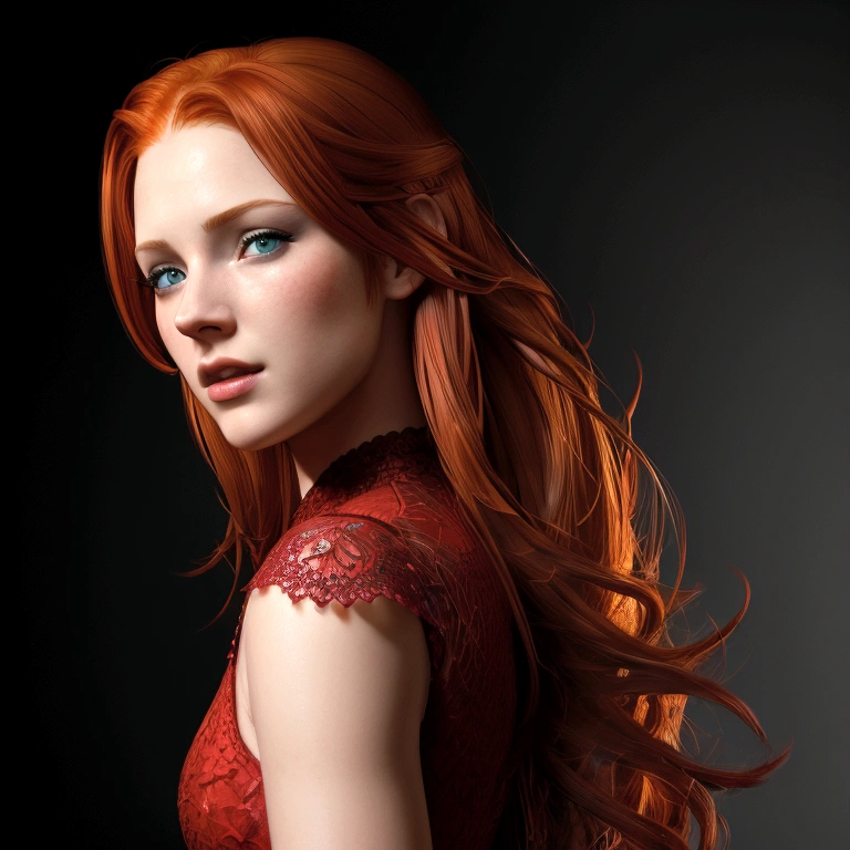 cute red head woman, full body, photorealistic, 8k sharp focus, Hyperrealistic, splash art, concept art, mid shot, intricately detailed, color depth, dramatic, 2/3 face angle, side light, colorful background