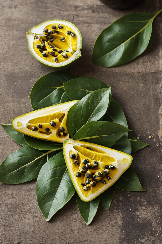 Create a coca leaf with passion fruit