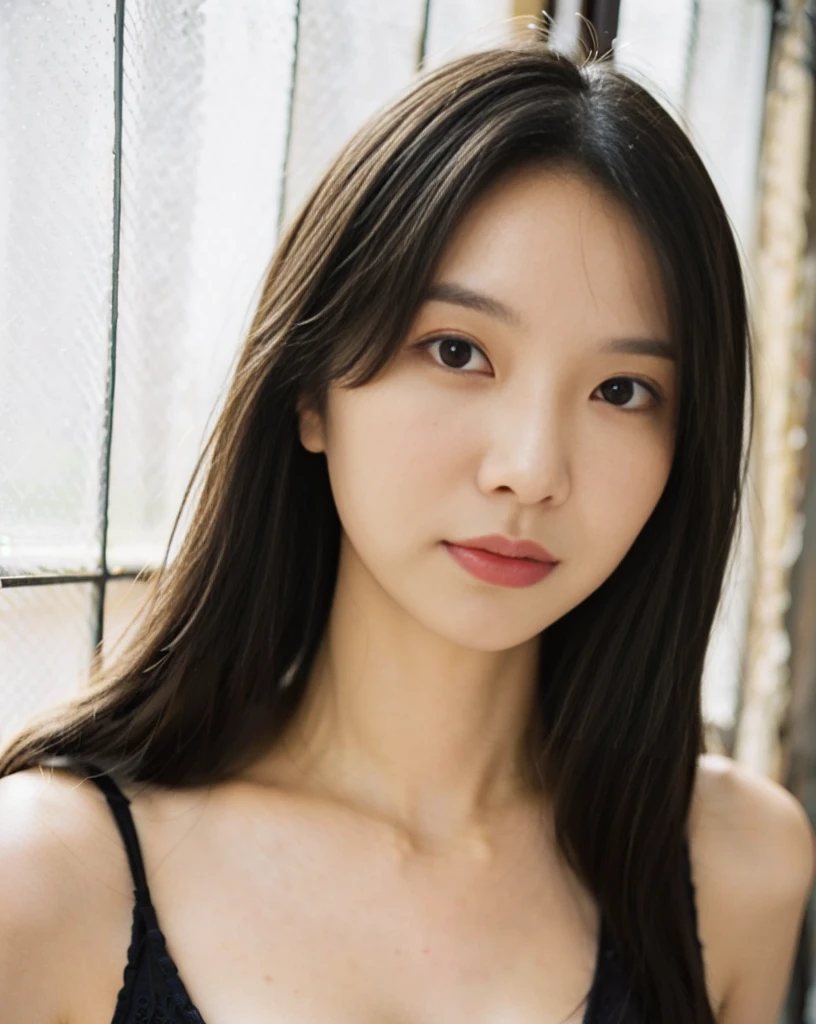 masterpiece, best quality,8k resolution,realistic,, 1 girl, there is a woman with long black hair posing for a picture, a picture by Tadashi Nakayama, flickr,