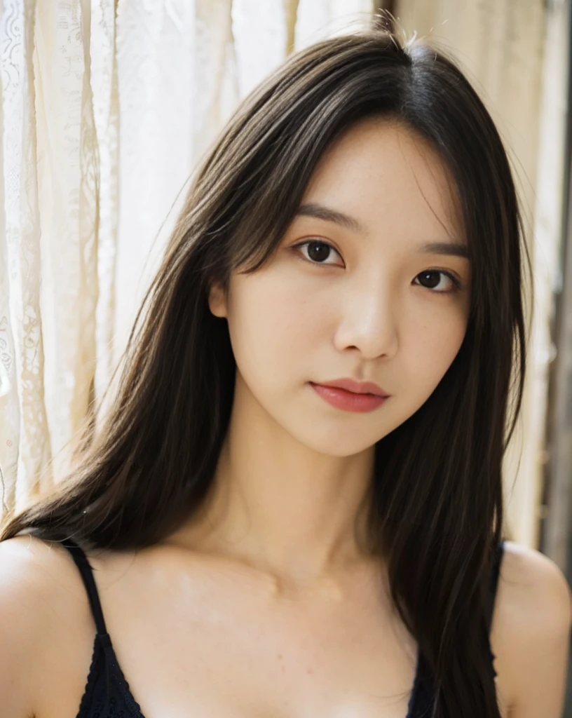 masterpiece, best quality,8k resolution,realistic,, 1 girl, there is a woman with long black hair posing for a picture, a picture by Tadashi Nakayama, flickr, 