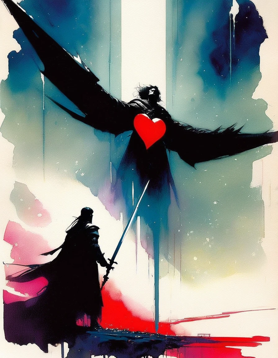 Under a great storm three swords pierce a heart (art inspired by Bill Sienkiewicz)