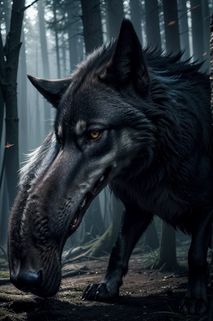 The black wolf should represent strength, mystery and resilience.
The setting should be a dense, shadowy forest, with rays of moonlight penetrating between the trees, creating a dramatic contrast of light and shadow.
Visual and Stylistic Characteristics:
The wolf should have detailed, realistic fur, with a texture and shine that reflects moonlight.
The wolf's eyes should be intensely bright, amber or blue in color, capturing attention and creating a powerful focal point.
The wolf's muscles and movements must be well defined, showing its strength and agility.
Include modern, abstract elements in the setting, like geometric shapes or light patterns, to add a contemporary touch to the art.
Young adults who appreciate modern art and technology, fans of pop culture and mythology, and enthusiasts of crypto art and NFTs.
Use a dark, deep color palette, predominantly shades of black, gray and blue.
Add subtle neon or metallic accents to create an interesting contrast and highlight certain areas of the art.
Include elements like falling leaves, light fog, and light particles to add movement and life to the scene
The wolf's pose can be alert, as if it is listening to a distant sound, or in motion, as if it is walking silently through the forest.
Make sure the lighting is dramatic, with deep shadows and spot lights that highlight important details.
The art must have high resolution and impeccable quality, allowing details to be appreciated even in large formats.