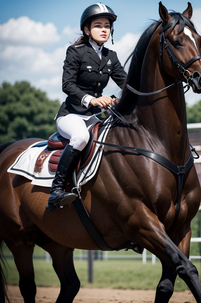 A rider on top of a black horse