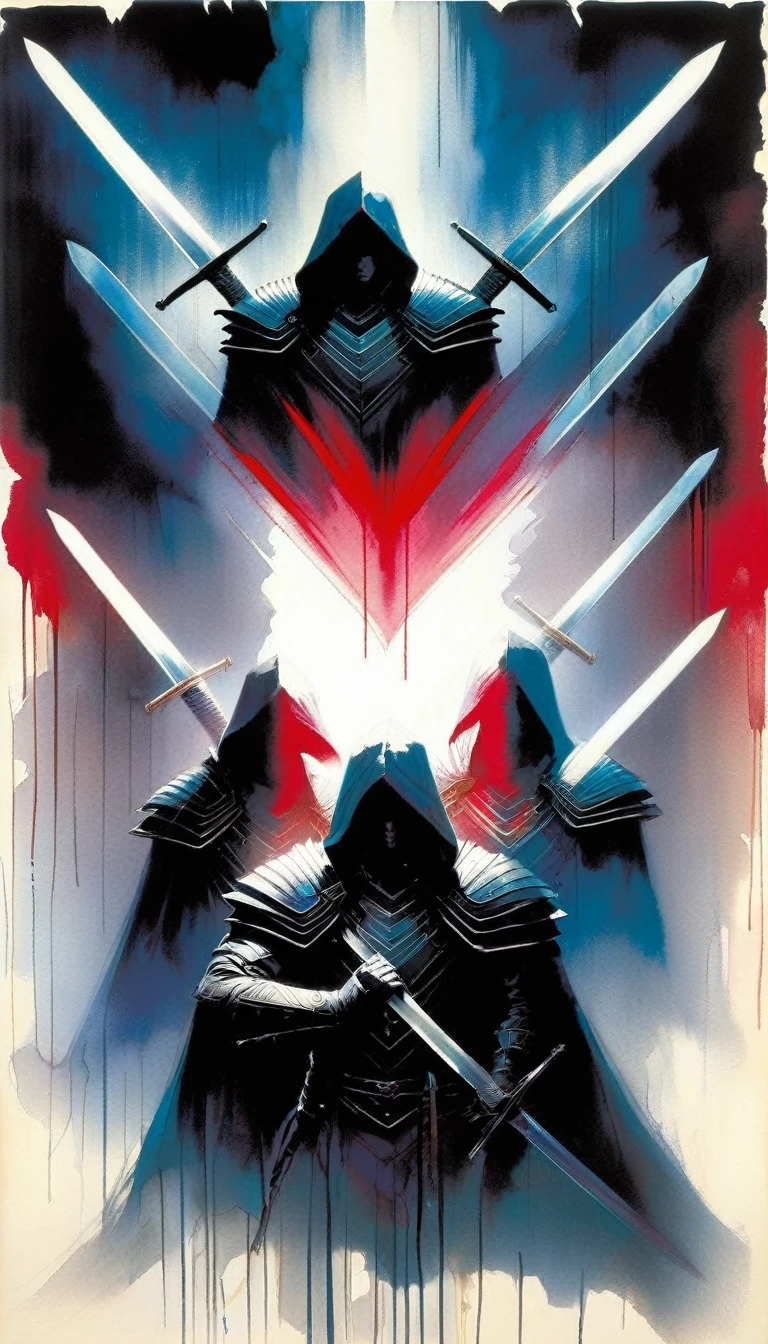 Under a great storm three swords stuck through a heart (art inspired by Bill Sienkiewicz)