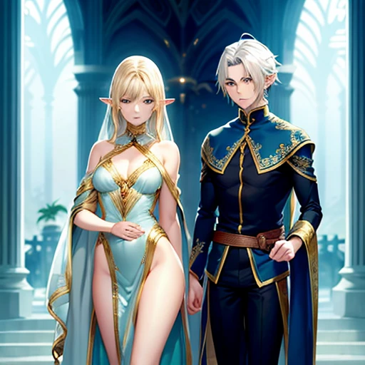 The elf is very beautiful, her body is slim and toned, His skin and hair are white with gold tones., His eyes are golden with a beautiful shine., his countenance is very attractive, her hair short but well combed, Her legs are slim and toned and her hands look very delicate both physically and mentally..