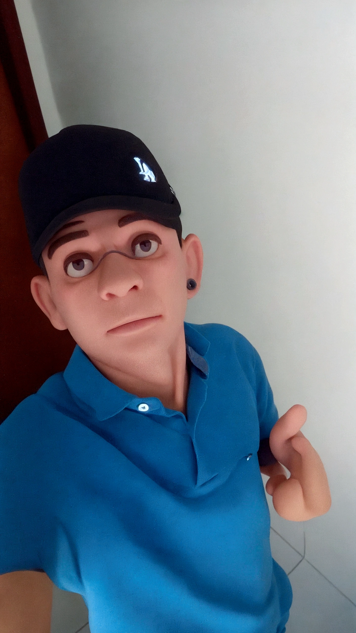 Cartoon character of a man in black glasses and blue shirt, an animated character, stylized character, animation style rendering, 3d stylized, Arnold Maya rendering, Stylized 3D rendering, toon render screenshot, 3d character, 3d character, Stylized 3D rendering, 3D character rendering, cartoon character, Personagem de close up, character posing, (Pixar-style) (master part:1.2) (bokeh) (best qualityer) (skin detailed) (detailed texture) (8K) (Argilla) (cinematic lighting) (sharp focus，Sit down and lift your upper body